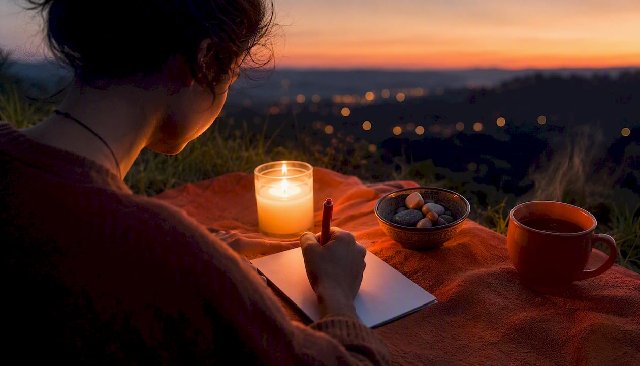 Handwriting affirmations by candlelight