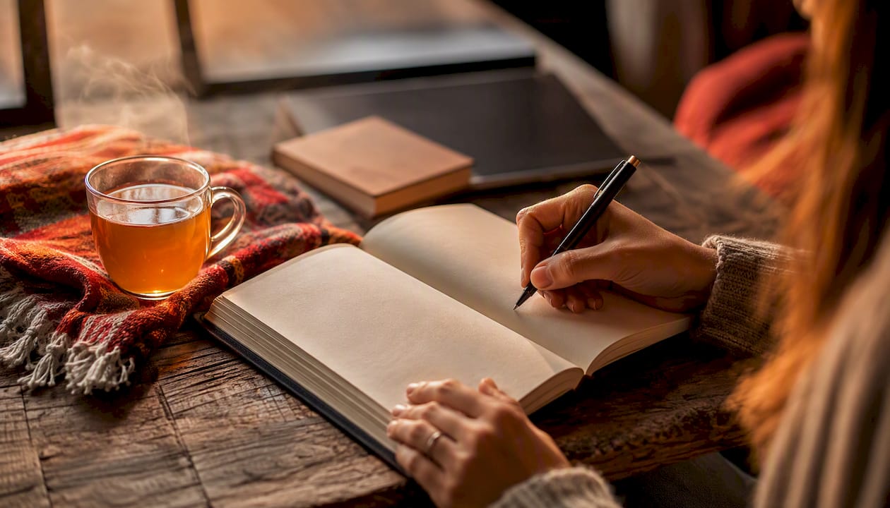 Hands journaling positive affirmations