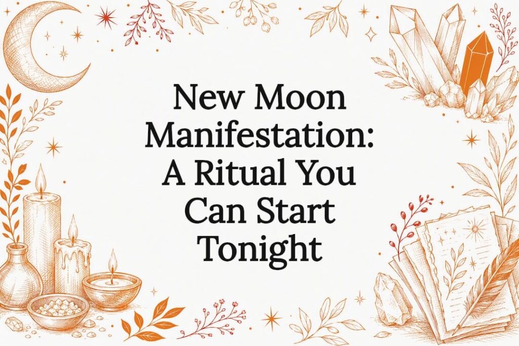Decorative title card illustration for new moon ritual