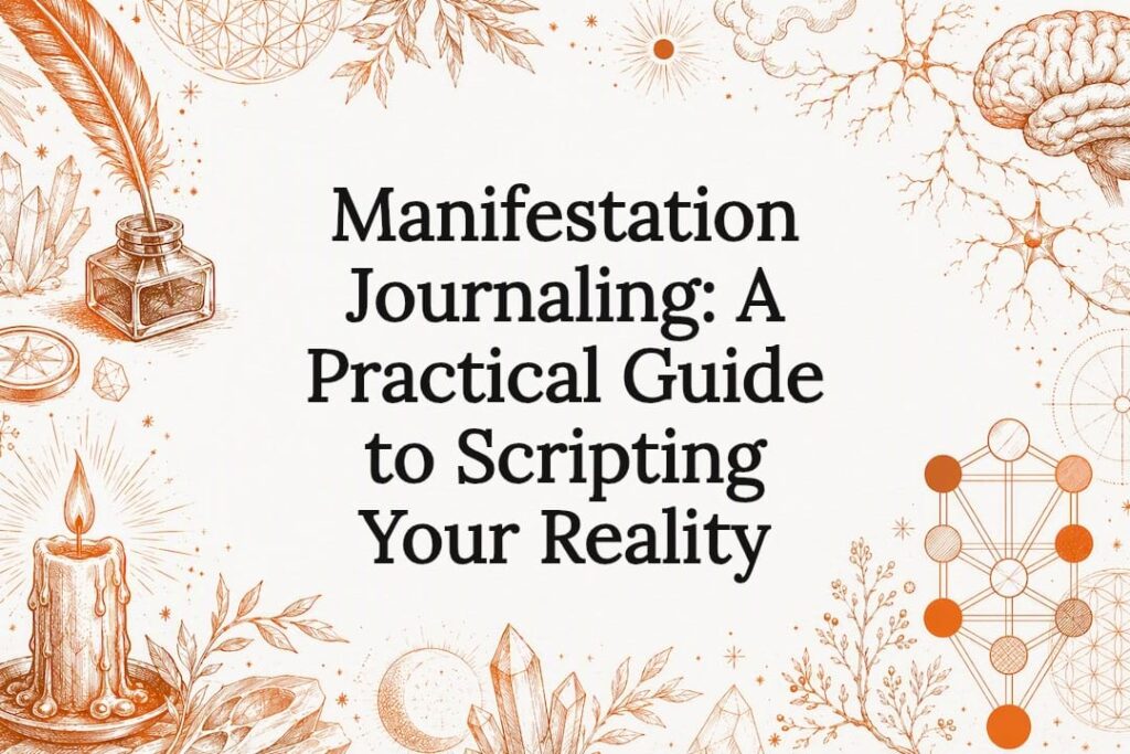 Decorative title card illustration for manifestation journaling article