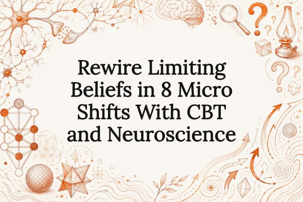Decorative hand-drawn title card illustration for rewiring beliefs