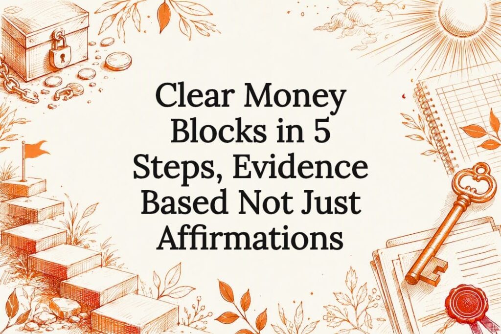 Hand-drawn money blocks five-step title card