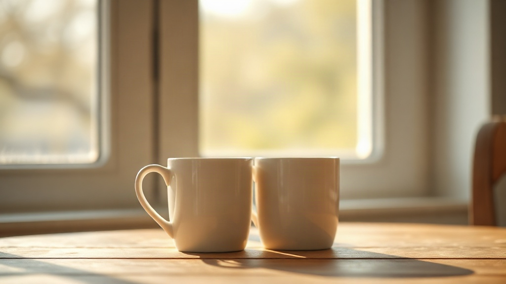 Two mugs on a table by a window, reflecting the partnership theme in the 848 angel number