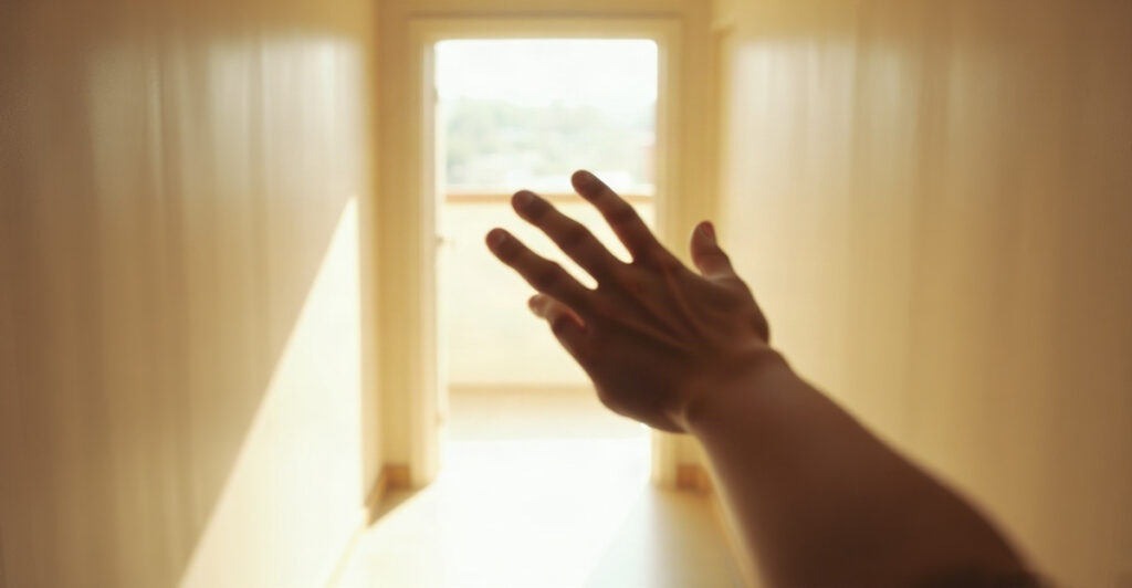 A sunlit open doorway with light spilling in, symbolizing the change and new starts of angel number 1155