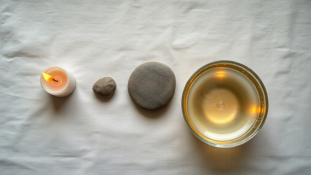 Candle flame, river stone, mist, and a bowl of water representing the four zodiac elements used to score compatibility