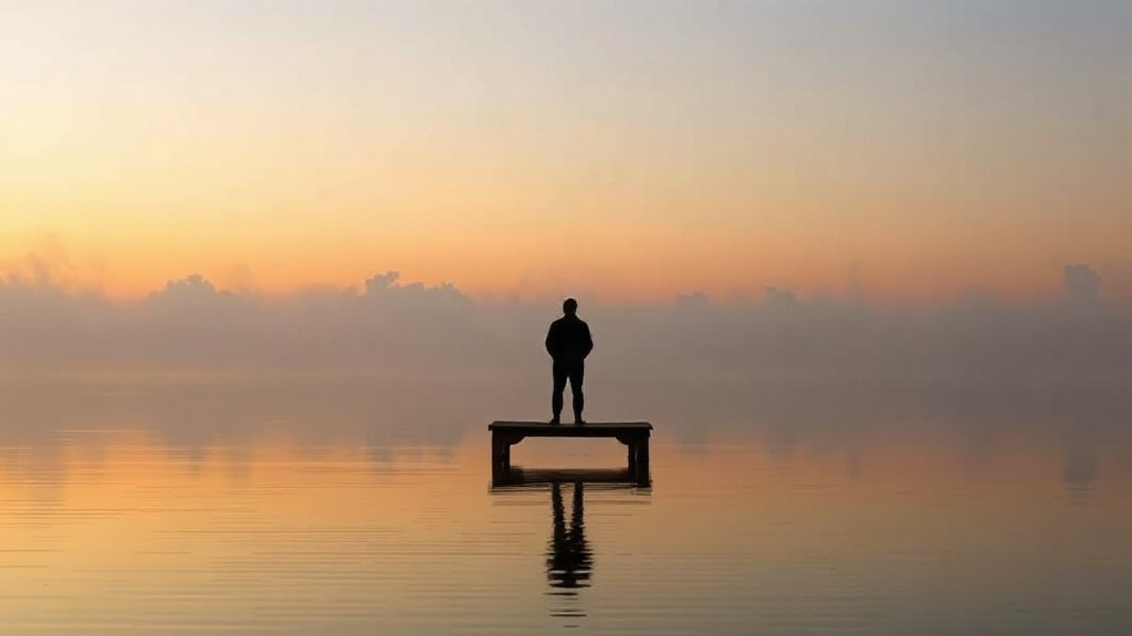 Libra-Scorpio Cusp Person on a dock watching a twilight sky shift from gold to deep violet, representing the Libra-Scorpio cusp in astrology for Oct 22