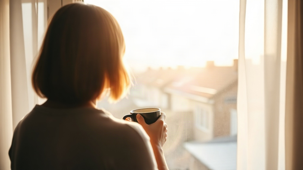 A person at a window with a mug at dawn, reflecting the simple idea behind the law of attraction