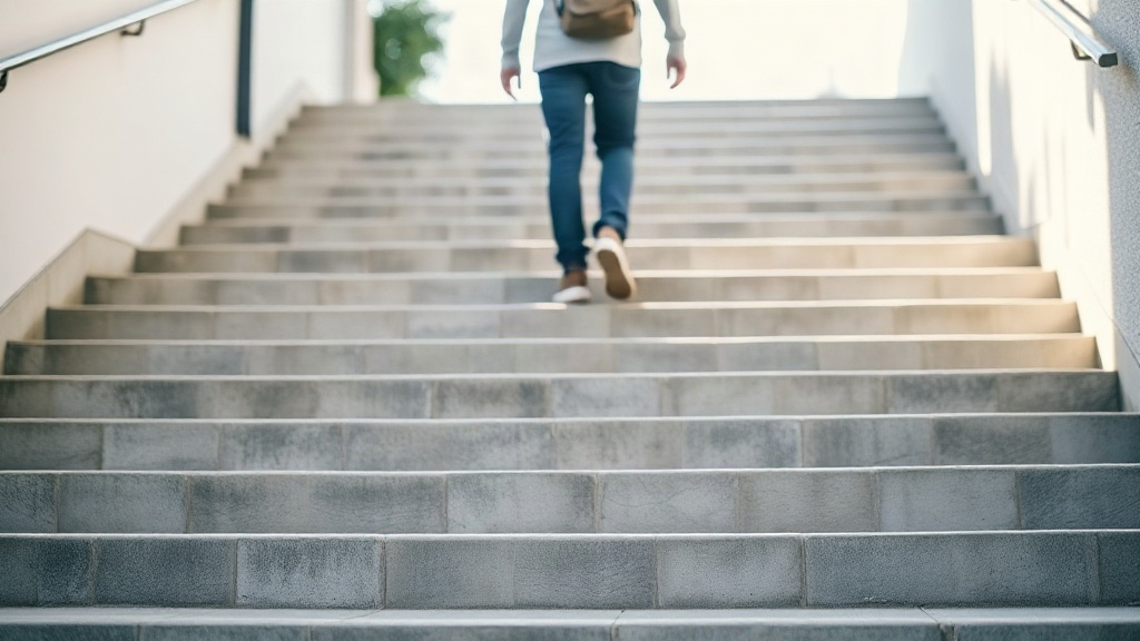 A person climbing stone steps toward the light, showing that manifestation needs action to work