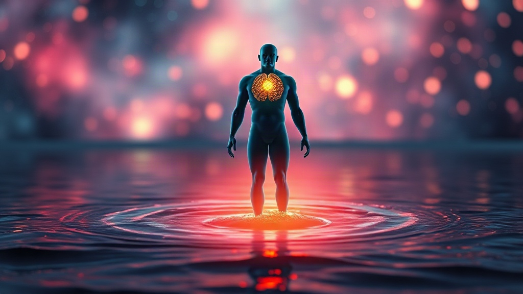 Figure stepping out of cold water with a glowing brain, showing how relief after pain releases dopamine and helps you manifest through effort