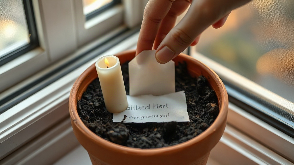 Drawing Earth Energy A candle and paper petition buried in soil to draw earth energy into a spell