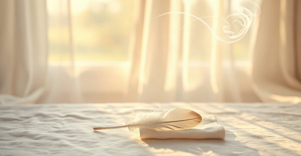 A feather and rising incense smoke by an open window representing the element of air in witchcraft