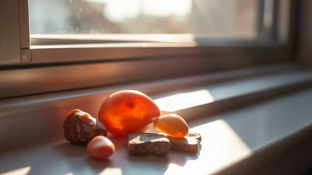 Sun Charging Carnelian and red jasper crystals charging in noon sunlight for fire element energy