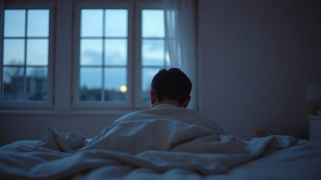 A person resting in bed at dusk by a window, practicing the pre-sleep feeling from Feeling Is the Secret