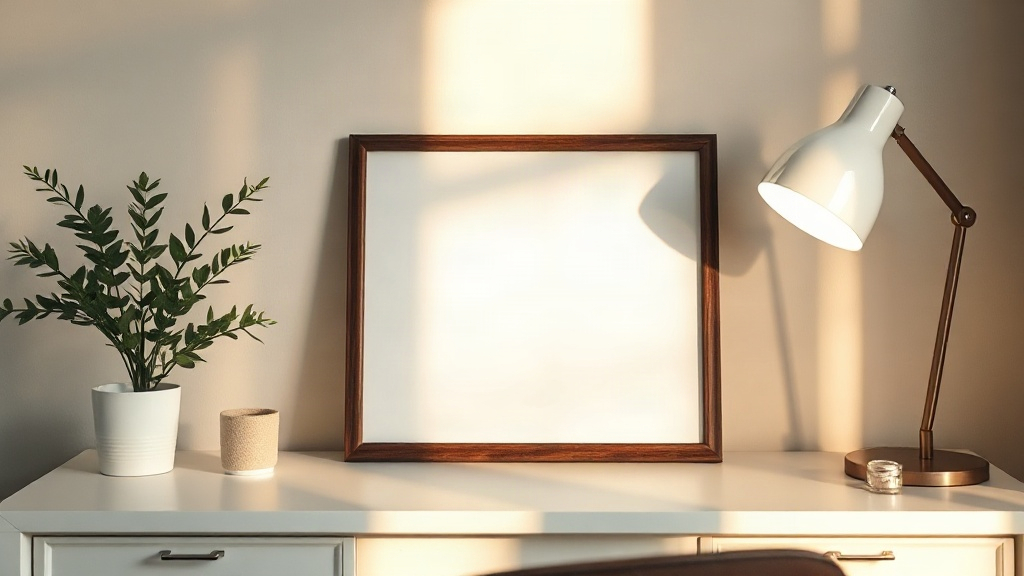 Framed Vision Board A finished vision board in a frame on a desk beside a plant, hung in the daily sightline