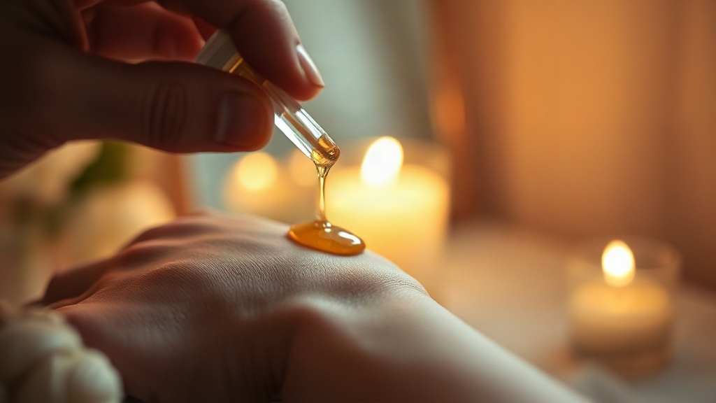 A hand applying scented oil to the wrist as a confidence anchor in a glamour magic ritual