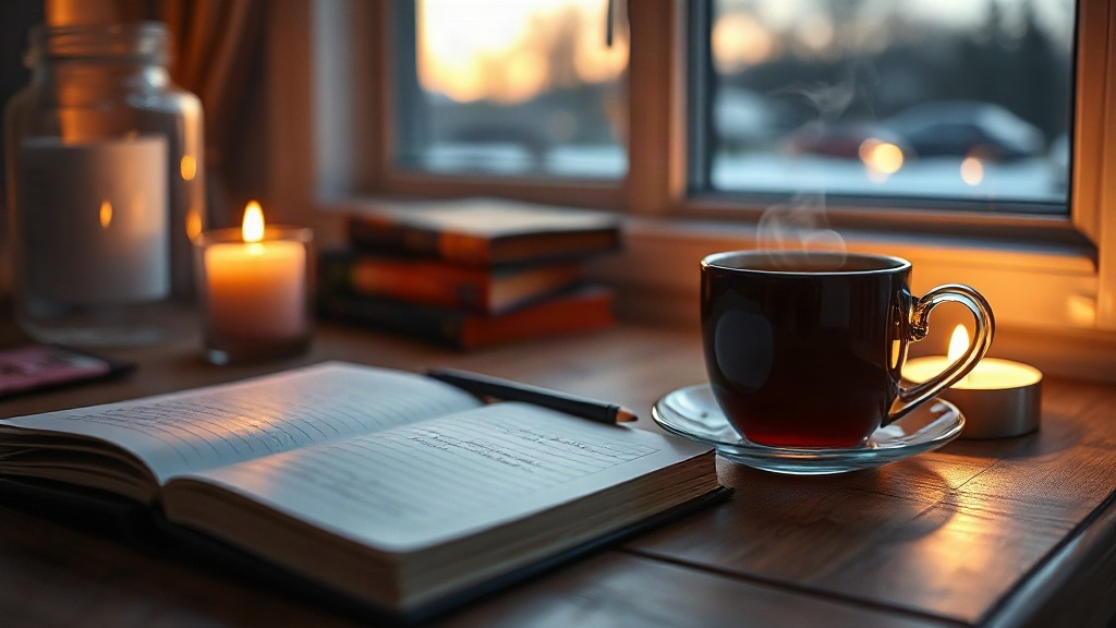 Writing three gratitudes by candlelight in the evening, the daily gratitude practice