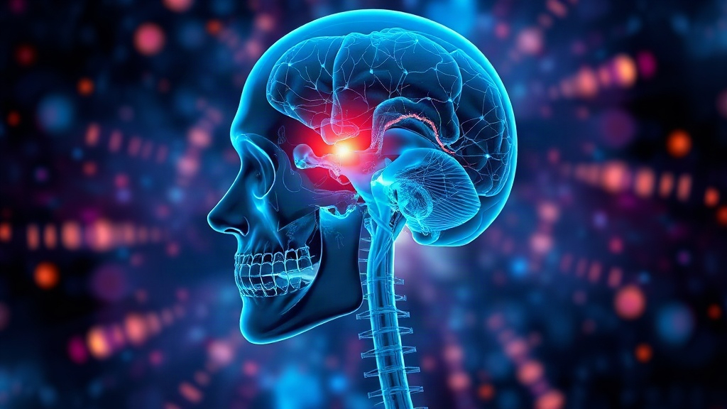 How Burnout Affects The Brain's Alarm System A close medical render of a dimmed, translucent brain with a single small white gold flare at its center, symbolizing the nervous system's load during burnout