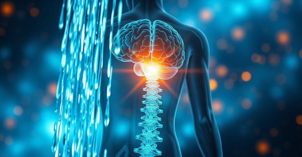 Translucent figure standing under cold blue light with a glowing brain, showing how to build willpower by choosing hard things to manifest your goals