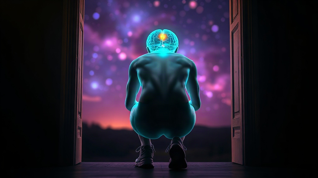 Figure lacing shoes at dawn with a glowing brain, a daily step for how to build willpower and manifest your goals