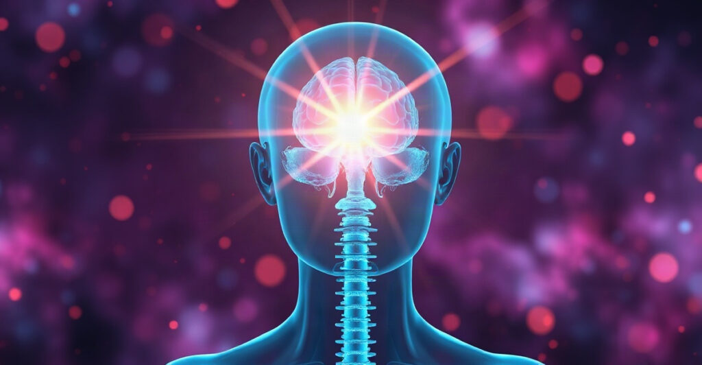 Glowing 3D brain render showing how to get motivated when you have no motivation by reigniting your brain's dopamine drive to manifest your goals