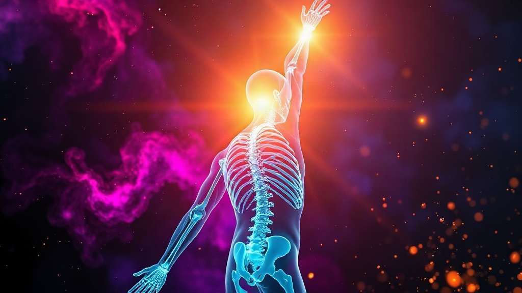 Full-body 3D anatomical figure rising with a glowing spine, representing renewed enjoyment and drive to manifest change after learning how to get motivated when you have no motivation