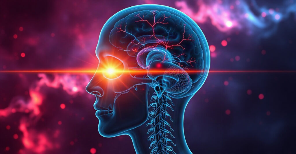Glowing 3D render of a transparent human brain showing how to improve memory naturally through nervous system health