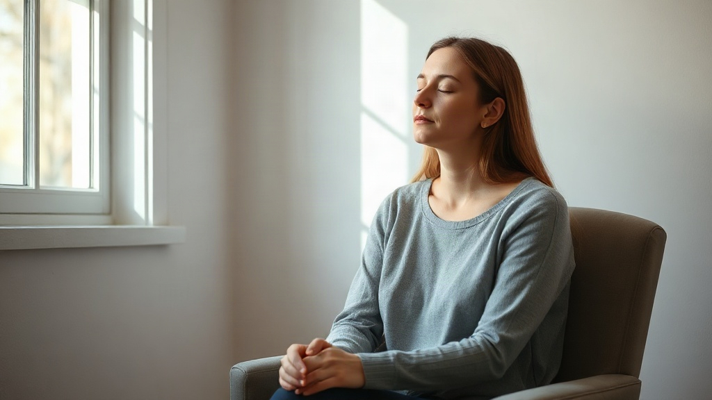 A woman with her eyes closed in soft light, visualizing to manifest a desired outcome