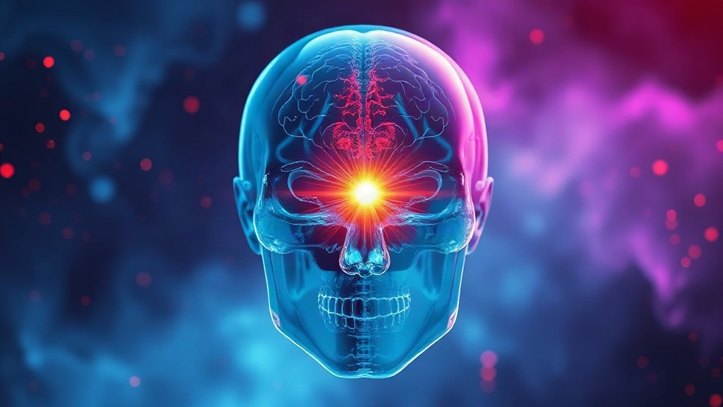 Front view render of a glowing human brain showing the negativity bias behind why it feels impossible to stop doomscrolling