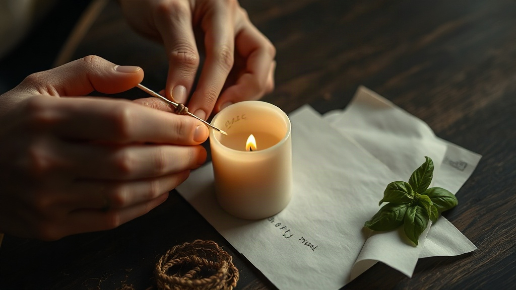 Candle Intention Spell Hands carving a word into a candle for a beginner manifestation intention spell
