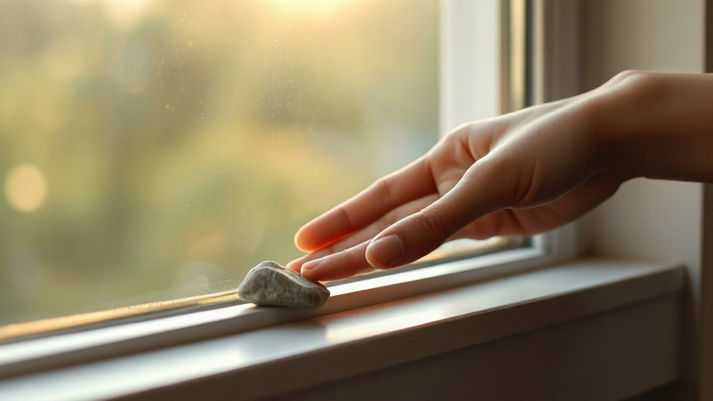 An Example Of Manifestation A hand setting a small stone on a windowsill, a simple example of manifestation as something made visible