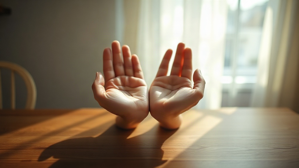 The I Am In Command Two upturned open hands in morning light, the I am awareness at the center of Neville Goddard At Your Command