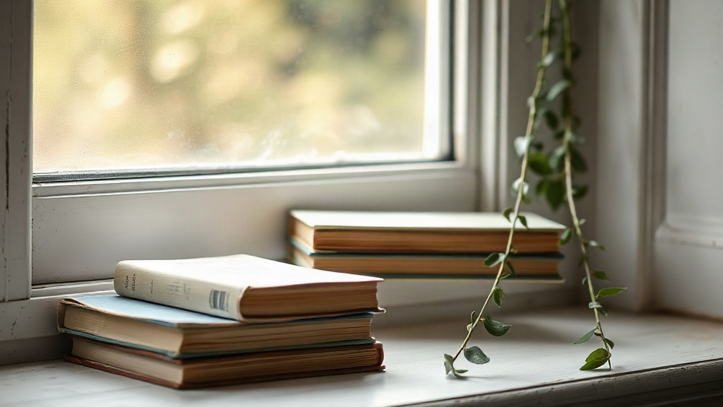 Worn paperbacks on a windowsill, the sources of many law of attraction quotes