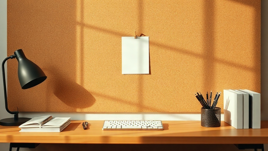A hand pinning a single card to a board above a desk, using one law of attraction quote for the week