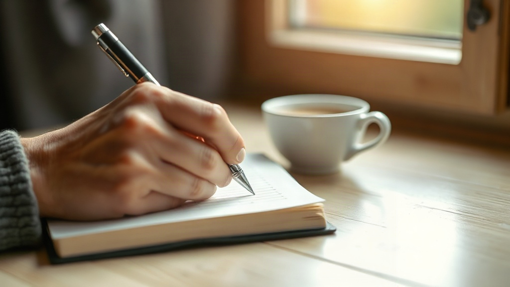 A hand writing an honest answer to a self-discovery journal prompt