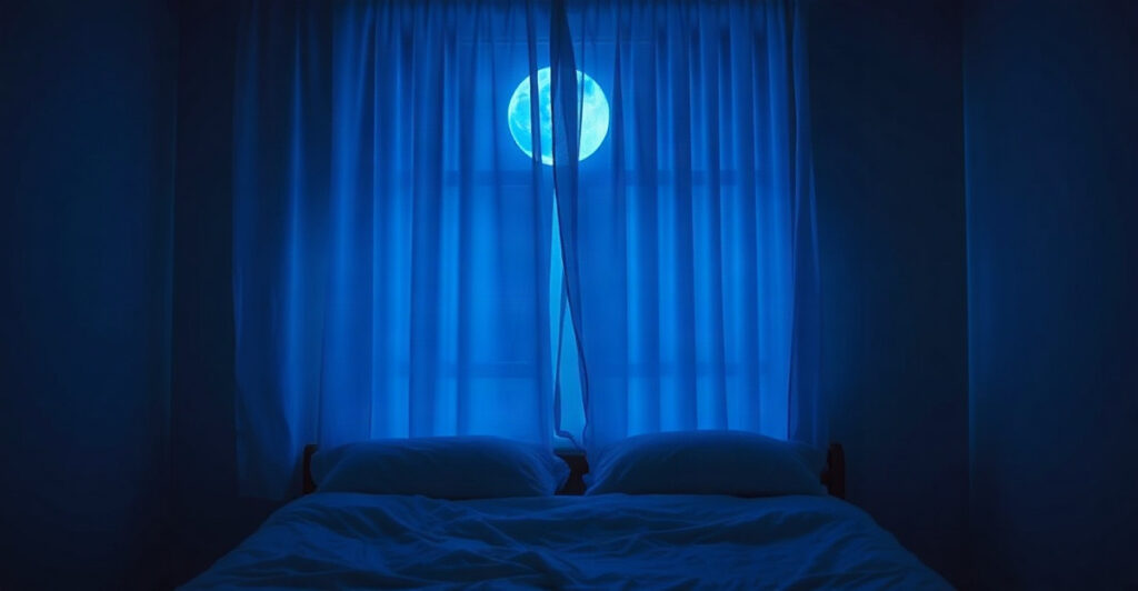 A calm moonlit bedroom, the setting for practicing SATS, the State Akin to Sleep