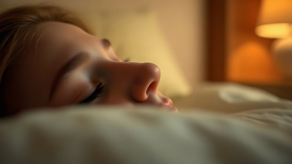 A person resting with eyes closed in dim light, entering the drowsy state used in SATS