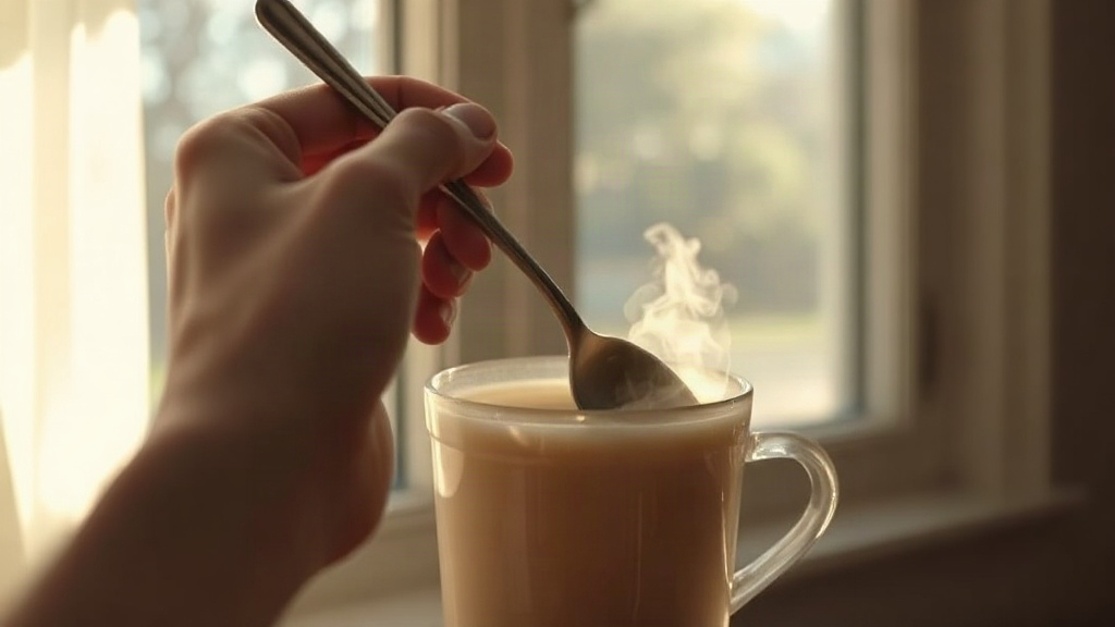Charged Morning Drink A hand stirring a morning drink clockwise while setting an intention as a witchy self-care ritual
