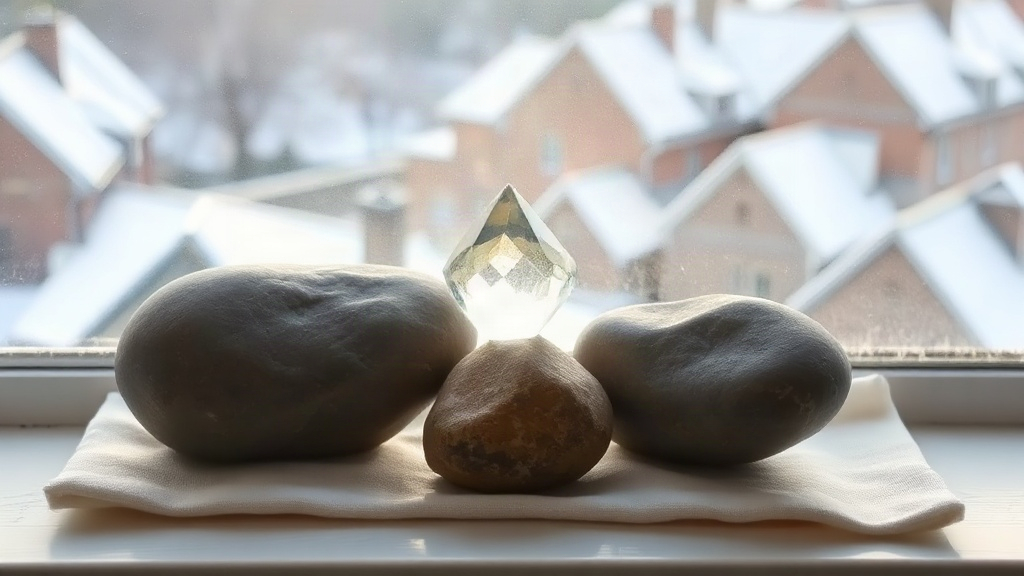Capricorn-Aquarius Cusp: Structure Meets Vision Balanced stones and a light-scattering prism on a sunny windowsill, representing the blend of structure and imagination in the January 20 zodiac cusp between Capricorn and Aquarius