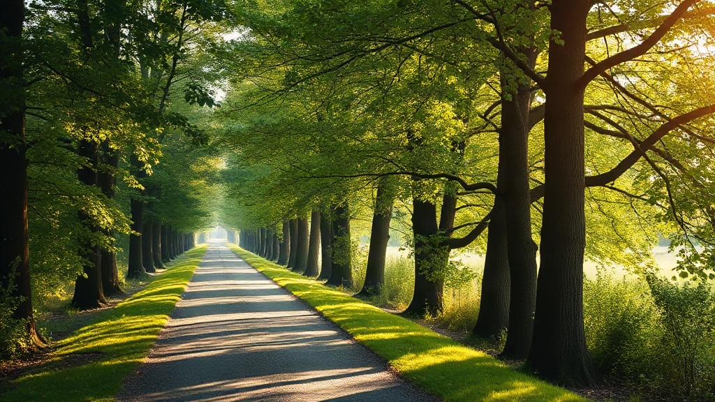 Quiet green walking path in morning light, a calm way to restore dopamine baseline