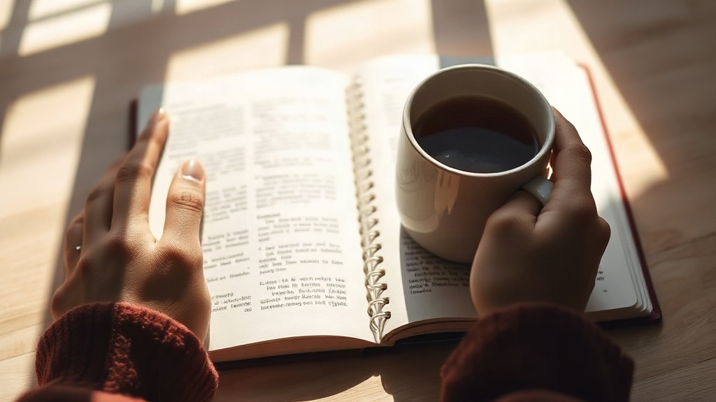 Frustration as a Signal Hands holding a warm mug beside an open journal, reflecting on what frustration says about your career