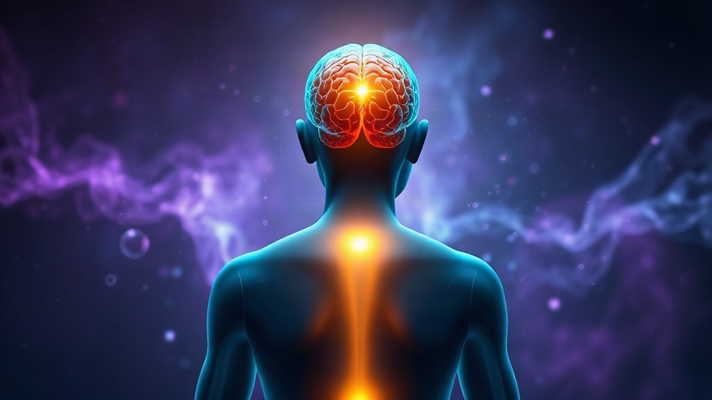 Translucent figure standing at a fork in a path of light with a glowing brain, representing the choice to read body language and trust your gut