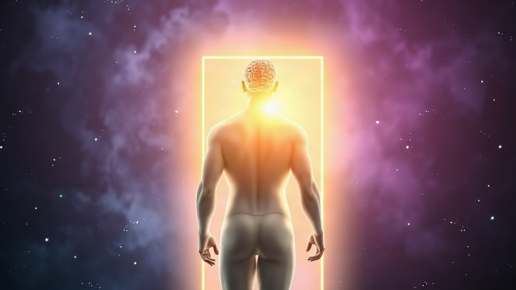 Return to Your Childhood Purpose Translucent figure stepping through a doorway of light and leaving a shadow behind, representing a return to the purpose you felt as a child