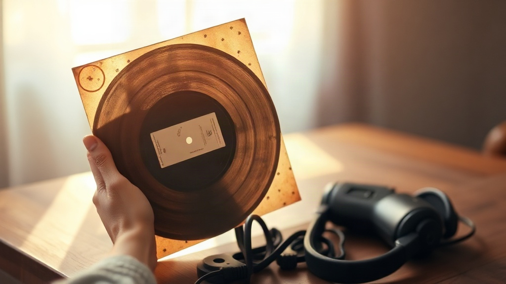 Hand holding a record beside headphones, a real alternative to cheap highs on the Awe Menu