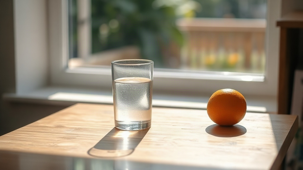 Water and an orange by a sunny window, natural energy without stacked stimulants