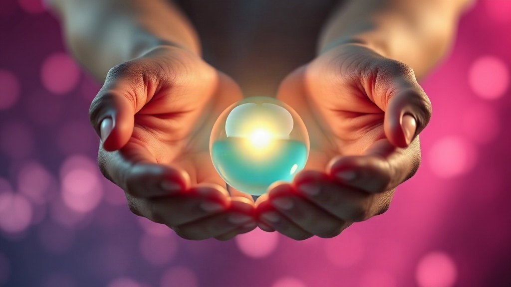 Sit Patiently With Uneasy Feelings Hands holding a glowing orb with calm ripples of light, representing sitting patiently with uneasy feelings