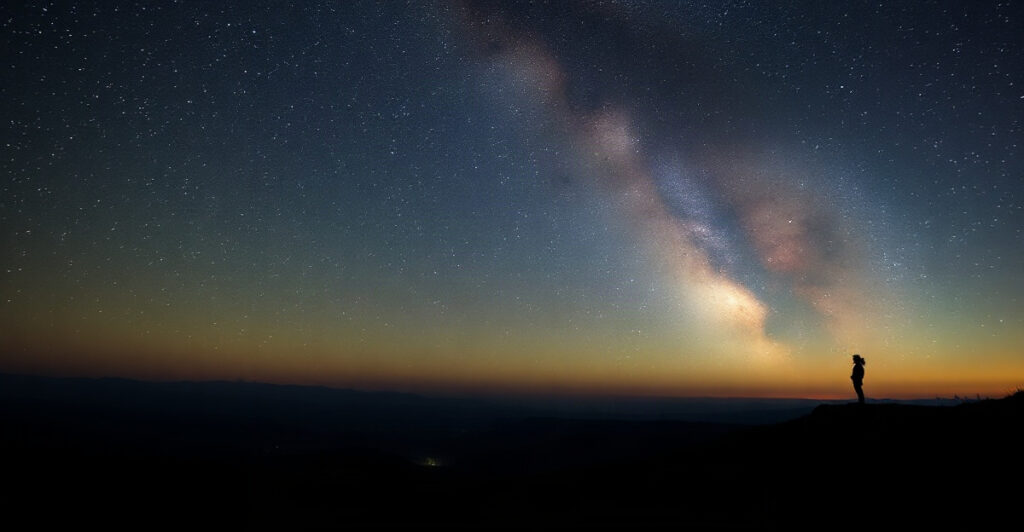 Milky Way over a mountain ridge, a sublime experience of awe that changes your mind