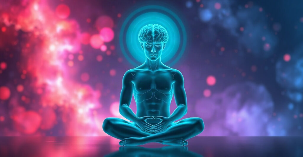 Translucent figure sitting in calm silence with rings of light, showing quiet time alone with your thoughts