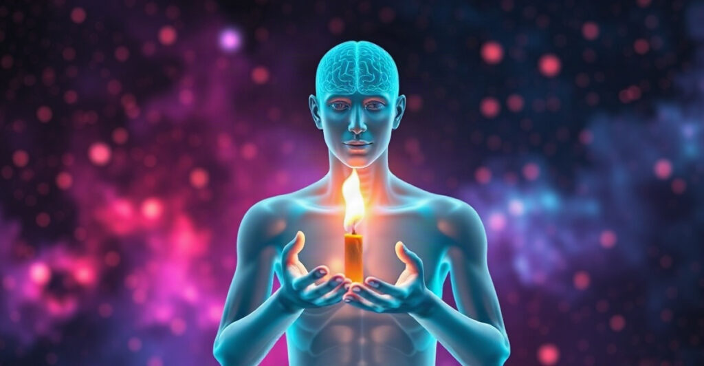 Translucent figure holding a small glowing flame, showing the spark of change that only each person can light