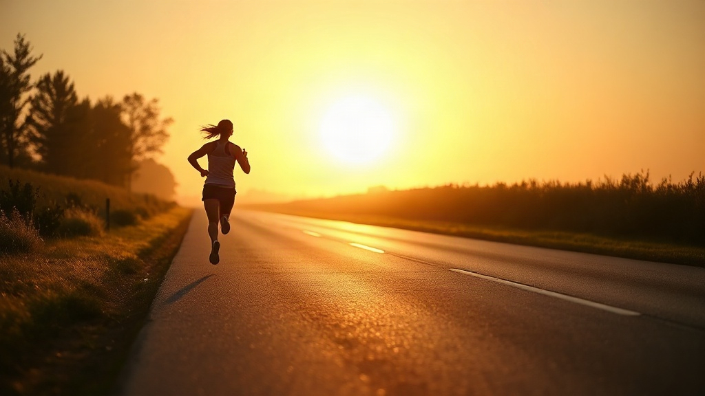 Runner on a quiet road at sunrise, exercise that raises dopamine when you enjoy it