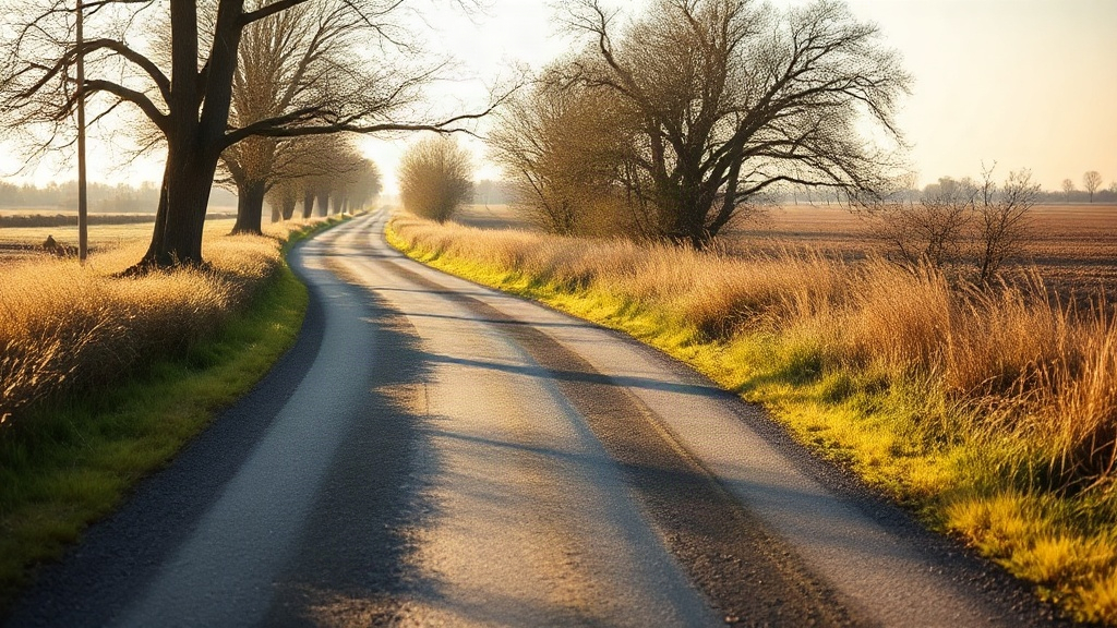 Fork in a country road with one path in shadow and one in light, symbolizing dislike pointing to direction